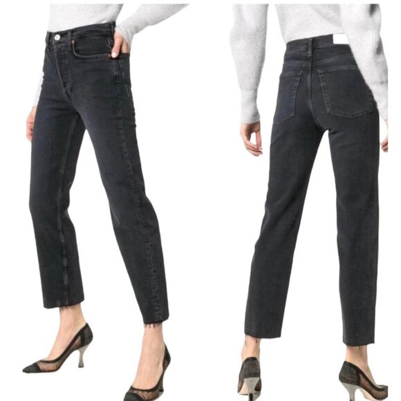 Re/Done Womens High-Rise Straight Leg Black Denim Jeans Size 29 - Picture 1 of 9